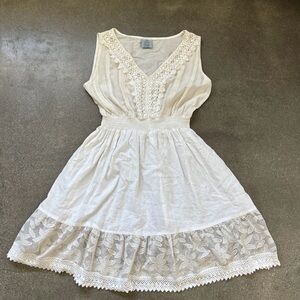 Woven Lace-Trim White Midi Dress